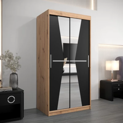 Kleiderschrank mit Spiegeln MILANA – Breite 100 cm, Eiche artisan / schwarz