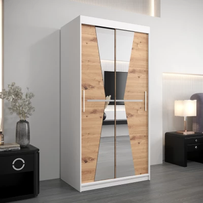 Kleiderschrank mit Spiegeln MILANA – Breite 100 cm, weiß / Eiche artisan