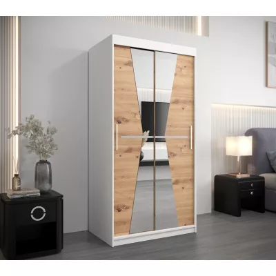 Kleiderschrank mit Spiegeln MILANA – Breite 100 cm, weiß / Eiche artisan