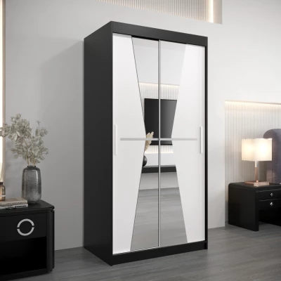 Kleiderschrank mit Spiegeln MILANA – Breite 100 cm, schwarz / weiß