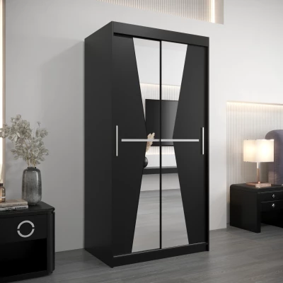 Kleiderschrank mit Spiegeln MILANA – Breite 100 cm, schwarz