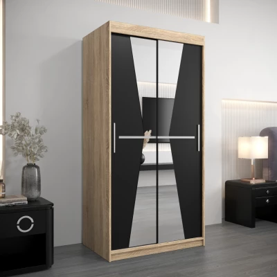 Kleiderschrank mit Spiegeln MILANA – Breite 100 cm, Eiche sonoma / schwarz