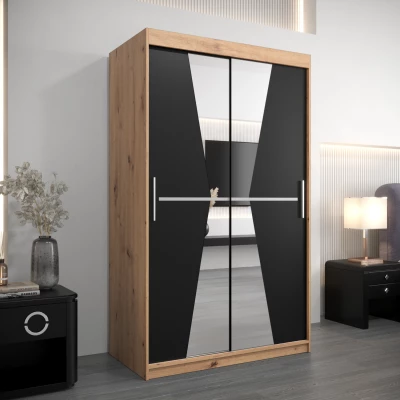 Kleiderschrank mit Spiegeln MILANA – Breite 120 cm, Eiche artisan / schwarz