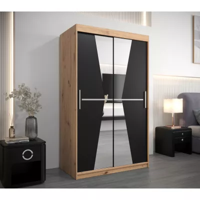 Kleiderschrank mit Spiegeln MILANA – Breite 120 cm, Eiche artisan / schwarz