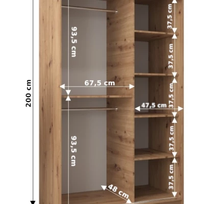 Kleiderschrank mit Spiegeln MILANA – Breite 120 cm, Eiche artisan / schwarz