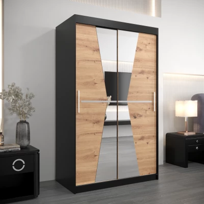 Kleiderschrank mit Spiegeln MILANA – Breite 120 cm, schwarz / Eiche artisan