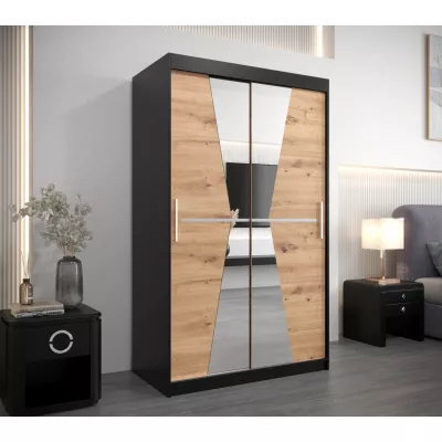 Kleiderschrank mit Spiegeln MILANA – Breite 120 cm, schwarz / Eiche artisan