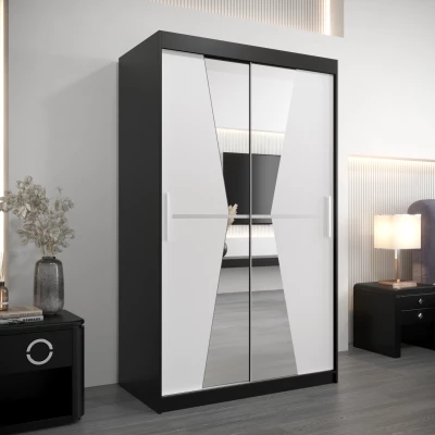 Kleiderschrank mit Spiegeln MILANA – Breite 120 cm, schwarz / weiß