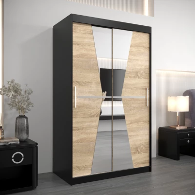 Kleiderschrank mit Spiegeln MILANA – Breite 120 cm, schwarz / Eiche sonoma