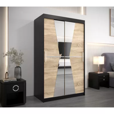 Kleiderschrank mit Spiegeln MILANA – Breite 120 cm, schwarz / Eiche sonoma