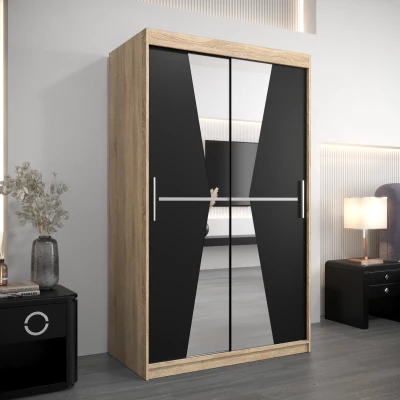 Kleiderschrank mit Spiegeln MILANA – Breite 120 cm, Eiche sonoma / schwarz