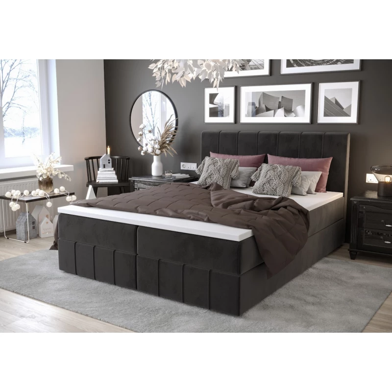 Boxspringbett mit Stauraum MADLEN – 200x200, helles Graphit