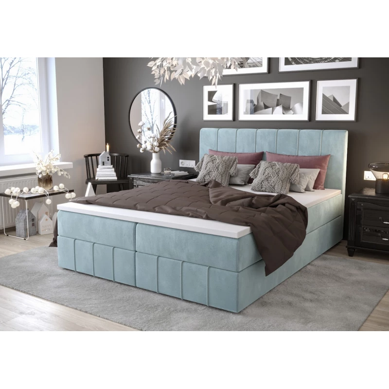 Boxspringbett mit Stauraum MADLEN – 200x200, Hellblau