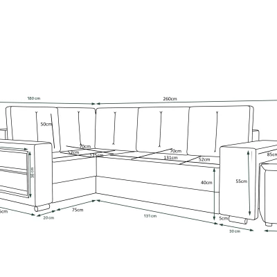 Bequeme Couchgarnitur LORA – schwarz, rechts