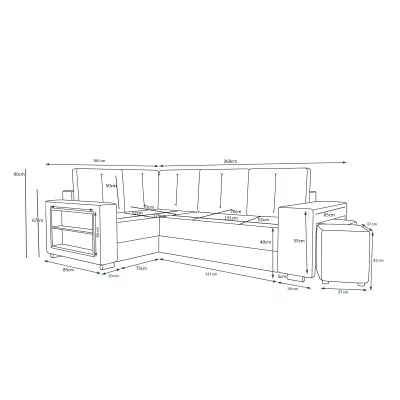 Bequeme Couchgarnitur LORA – schwarz, rechts