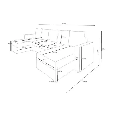 Praktische U-Form Couchgarnitur ANNIE 2 – schwarz/weiß