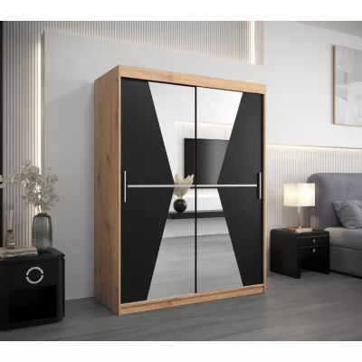 Kleiderschrank mit Spiegeln MILANA – Breite 150 cm, Eiche artisan / schwarz