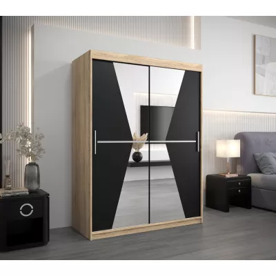 Kleiderschrank mit Spiegeln MILANA – Breite 150 cm, Eiche sonoma / schwarz