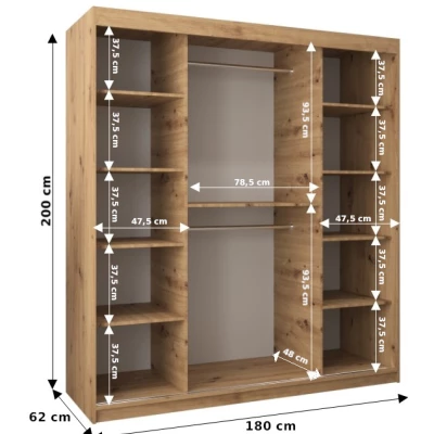 Schwebetürenschrank MILANA – Breite 180 cm, Eiche Sonoma