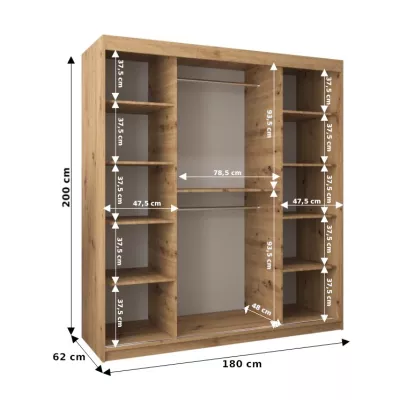 Schwebetürenschrank MILANA – Breite 180 cm, Eiche Sonoma