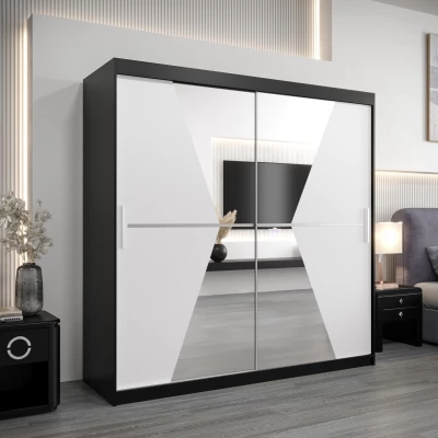 Kleiderschrank MILANA – Breite 200 cm, schwarz / weiß