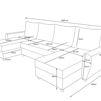 U-förmiges Sofa DEBORA – Grau / weißes Öko-Leder