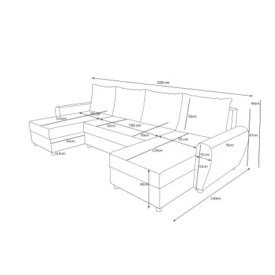 U-förmiges Sofa DEBORA – Grau / weißes Öko-Leder