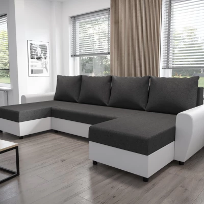 U-förmiges Sofa DEBORA – Grau / weißes Öko-Leder