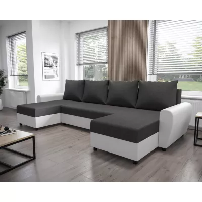 U-förmiges Sofa DEBORA – Grau / weißes Öko-Leder