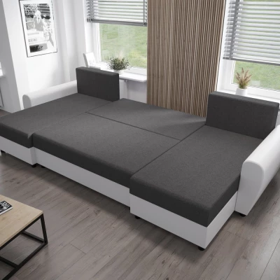 U-förmiges Sofa DEBORA – Grau / weißes Öko-Leder