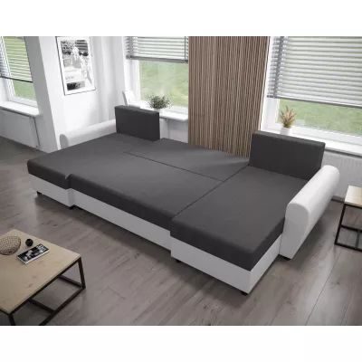 U-förmiges Sofa DEBORA – Grau / weißes Öko-Leder