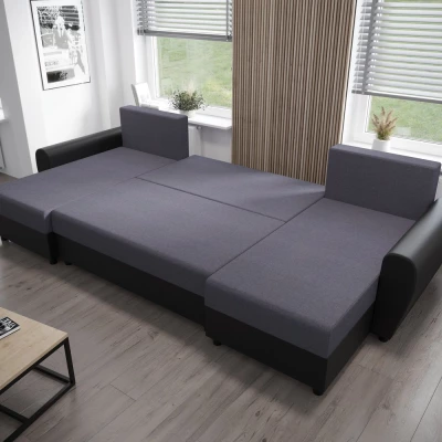 U-förmiges Sofa DEBORA – Grau / schwarzes Öko-Leder