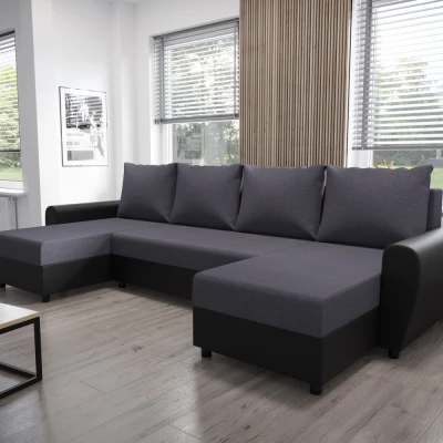 U-förmiges Sofa DEBORA – Grau / schwarzes Öko-Leder