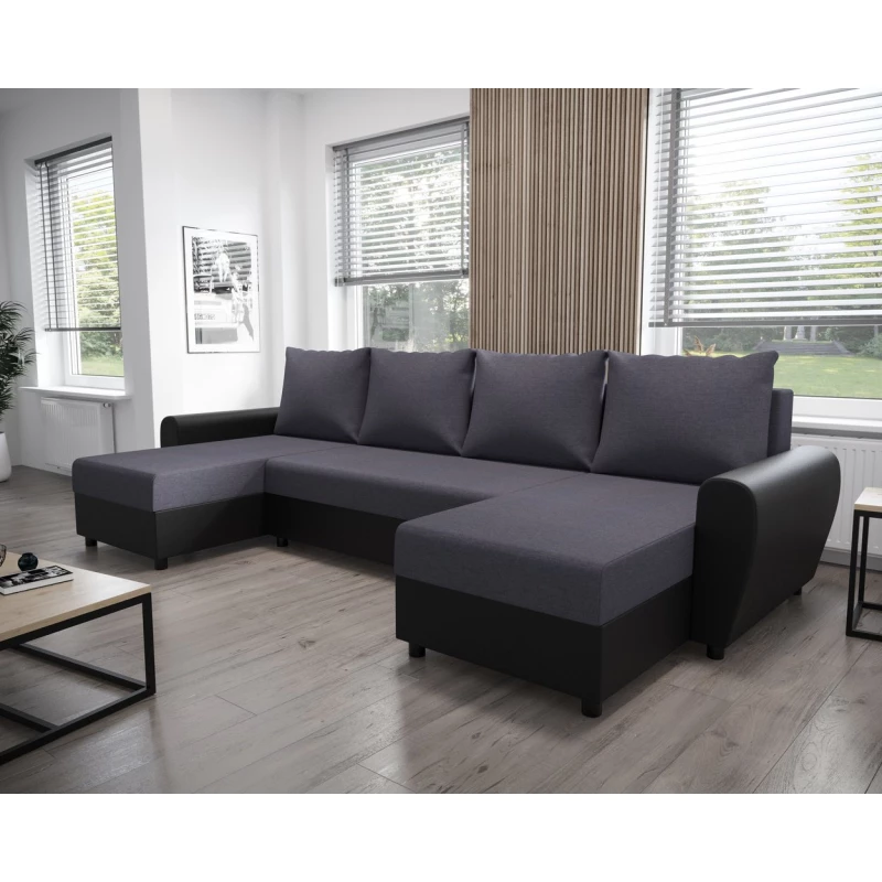 U-förmiges Sofa DEBORA – Grau / schwarzes Öko-Leder