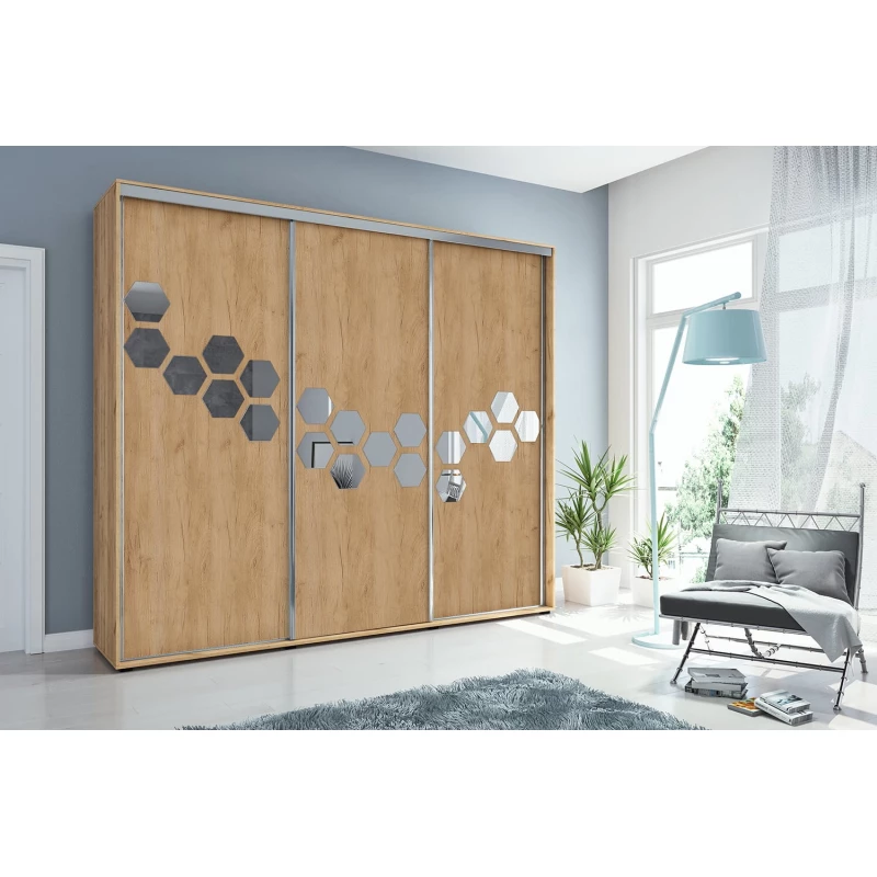 Geräumiger Kleiderschrank mit Verzierung 278 cm JUAN – Eiche Craft Gold