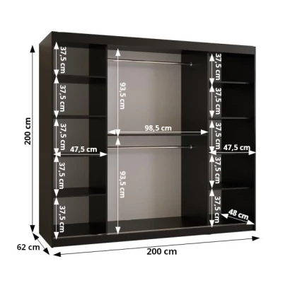 Schrank mit Spiegel MADELEIN 3 – Breite 200 cm, Schwarz + Nussbaum