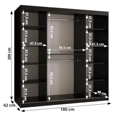 Schrank mit Spiegel MADELEIN 3 – Breite 180 cm, Schwarz + Nussbaum