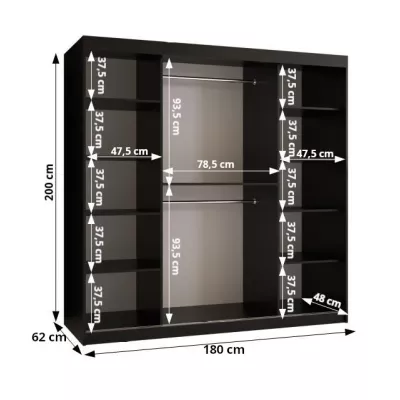 Schrank mit Spiegel MADELEIN 3 – Breite 180 cm, Schwarz + Nussbaum