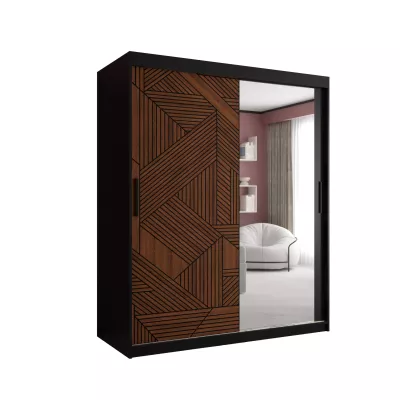 Schrank mit Spiegel MADELEIN 3 – Breite 150 cm, Schwarz + Nussbaum