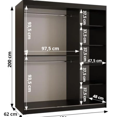 Schrank mit Spiegel MADELEIN 3 – Breite 150 cm, Schwarz + Nussbaum