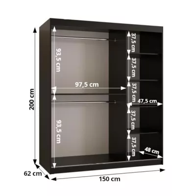 Schrank mit Spiegel MADELEIN 3 – Breite 150 cm, Schwarz + Nussbaum