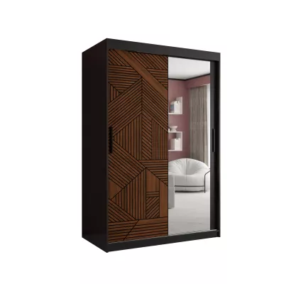 Schrank mit Spiegel MADELEIN 3 – Breite 120 cm, Schwarz + Nussbaum