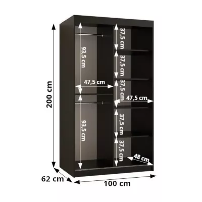 Schrank mit Spiegel MADELEIN 3 – Breite 100 cm, Schwarz + Nussbaum