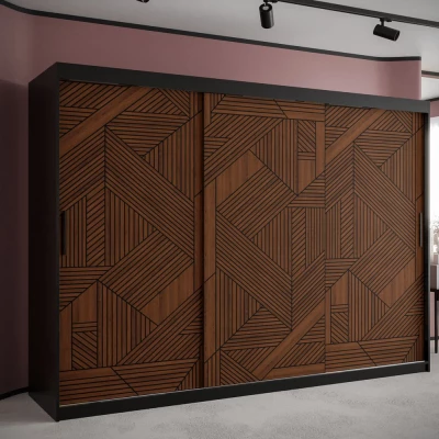 Schwebetürenschrank MADELEIN 2 – Breite 250 cm, Schwarz/Nussbaum