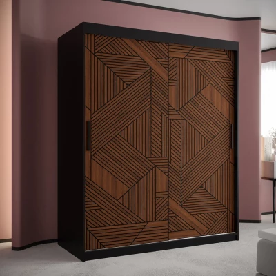 Schwebetürenschrank MADELEIN 2 – Breite 150 cm, Schwarz/Nussbaum