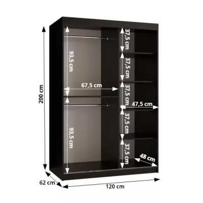 Schwebetürenschrank MADELEIN 2 – Breite 120 cm, Schwarz/Nussbaum