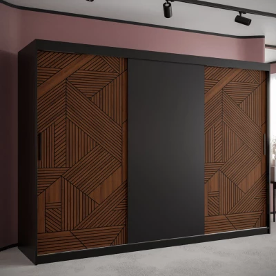 Schwebetürenschrank MADELEIN 1 – Breite 250 cm, Schwarz/Nussbaum