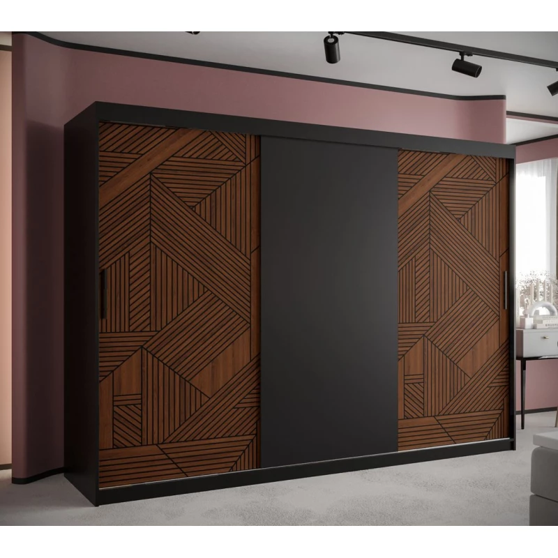 Schwebetürenschrank MADELEIN 1 – Breite 250 cm, Schwarz/Nussbaum