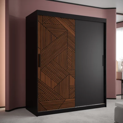 Schwebetürenschrank MADELEIN 1 – Breite 150 cm, Schwarz/Nussbaum