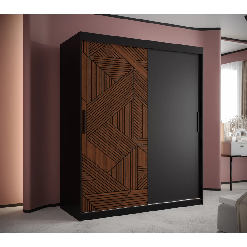 Schwebetürenschrank MADELEIN 1 – Breite 150 cm, Schwarz/Nussbaum